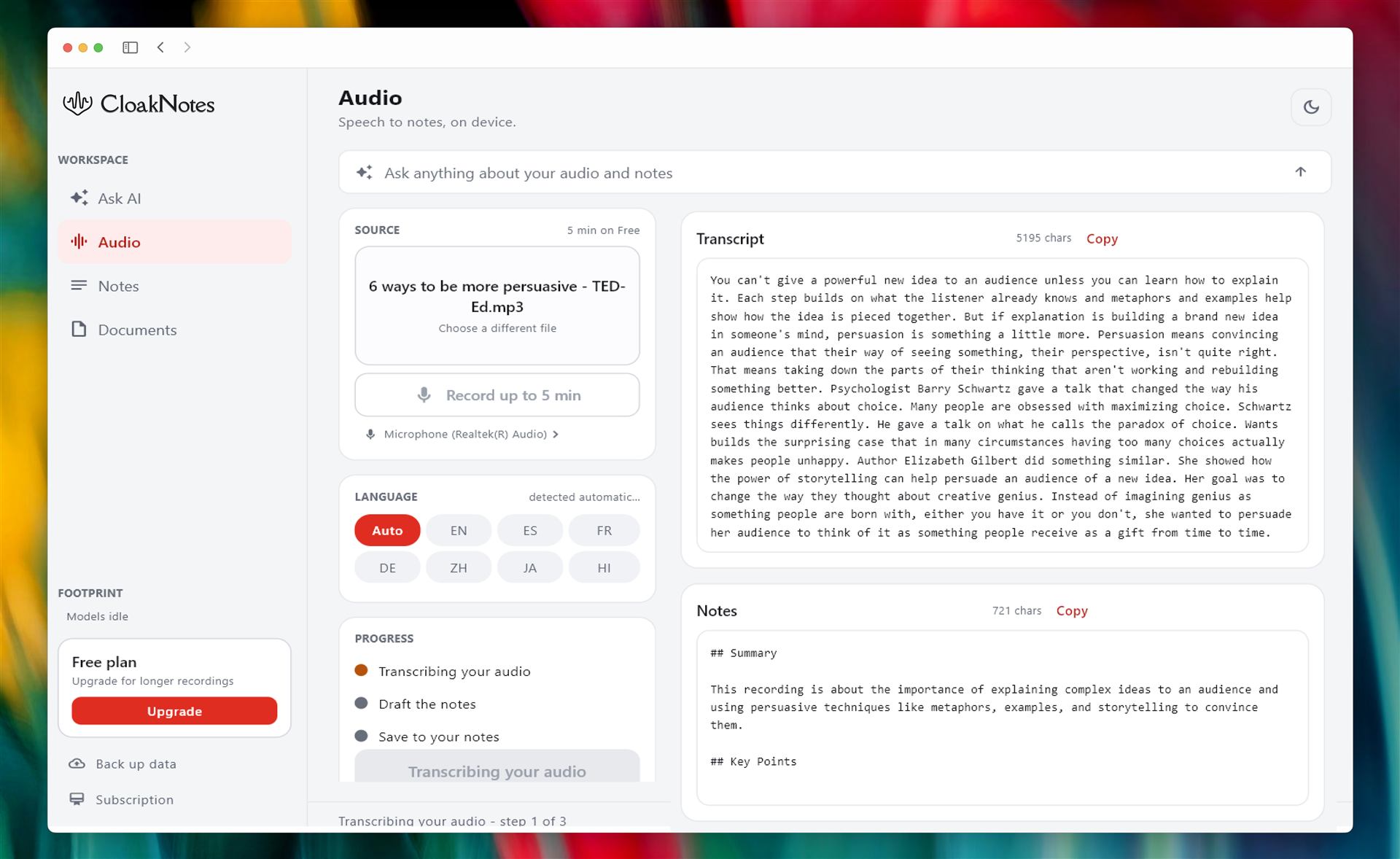 CloakNotes · Private AI Workspace preview